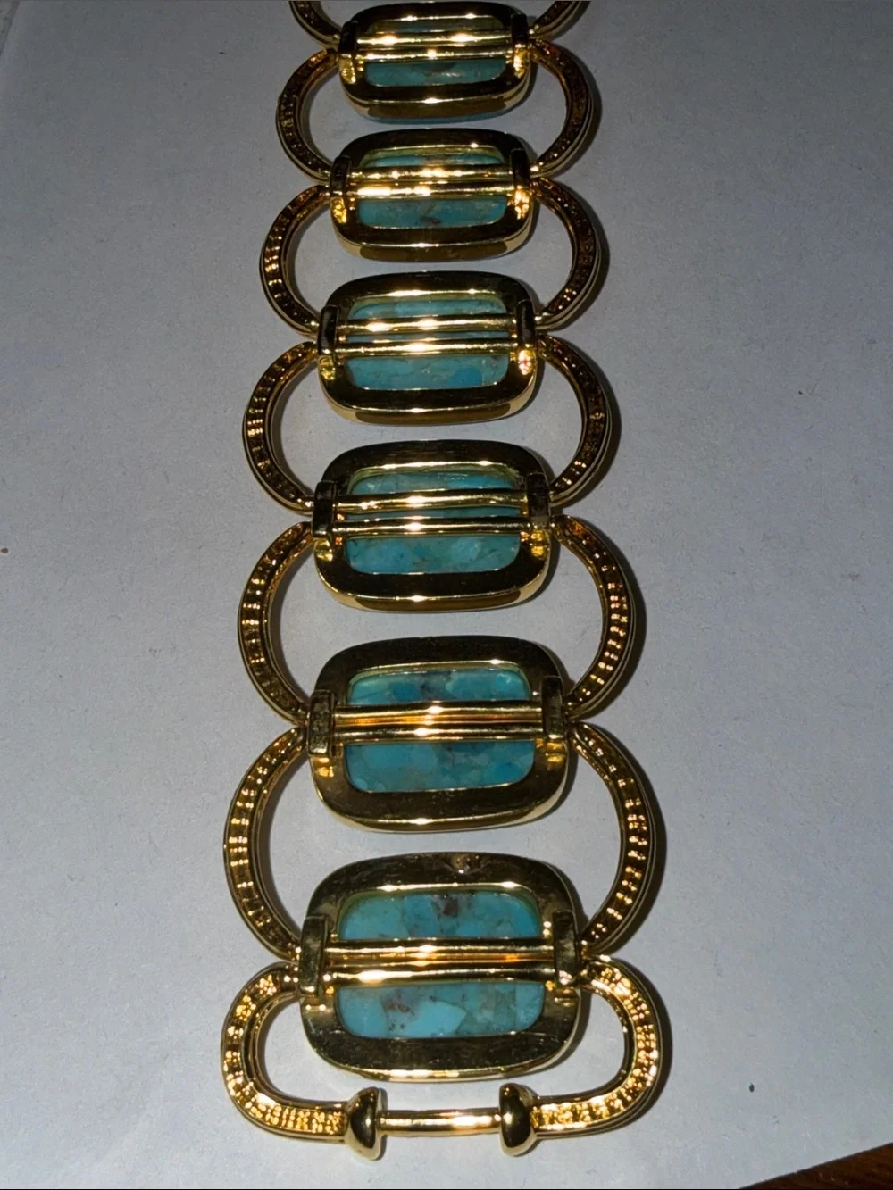 BEAUTIFUL Italy stamped Gold tone & Turquoise stone Bracelet 7 “